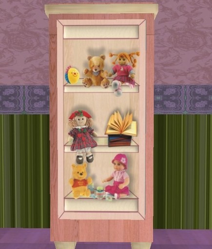 Pink and wood bookcase