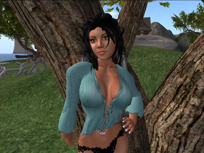 Short Tie Blouse  BLUE