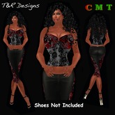 T&R Designs Red and black lace corset set with pants Boxed