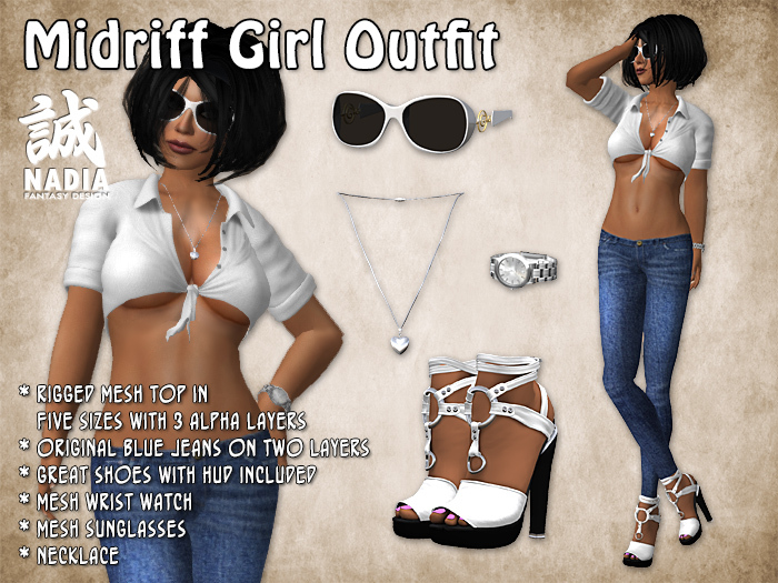 ~Nadia~ Midriff Girl Outfit White