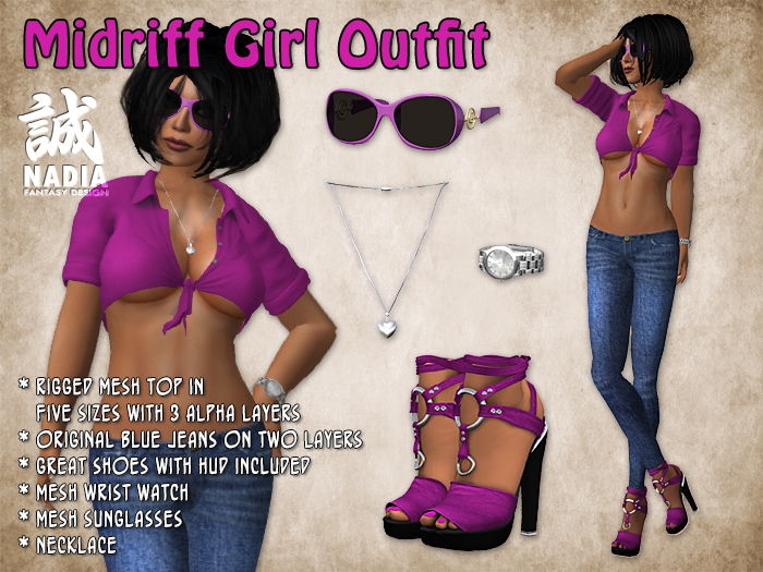 ~Nadia~ Midriff Girl Outfit - Fuchsia