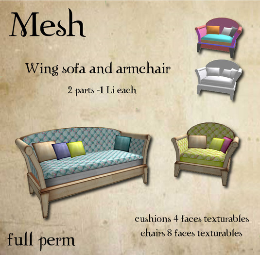 Wing sofa and armchair full perm