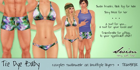 matching swim trunks and bikini