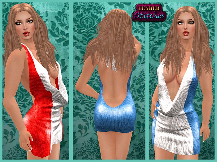 [TS] Duality Mesh Mini Dress PACK WHITES Red & Blue