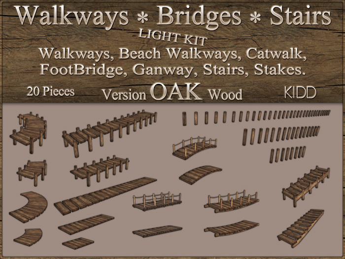 KIDD Kit * OAK Wood * 22 Pieces * Beach Walways Footbridges Stairs * Copy Mod