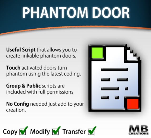 Phantom Door Script - works within linksets! Builders Kit w Group & Public only