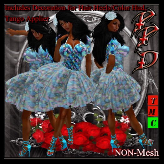 PPD FLORAL (aqua) HEELS/COLOR HUD,TANGO,HAIR BOW