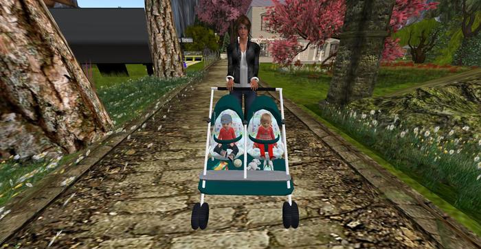 Baby carriage 2Tween- dark green&flowers