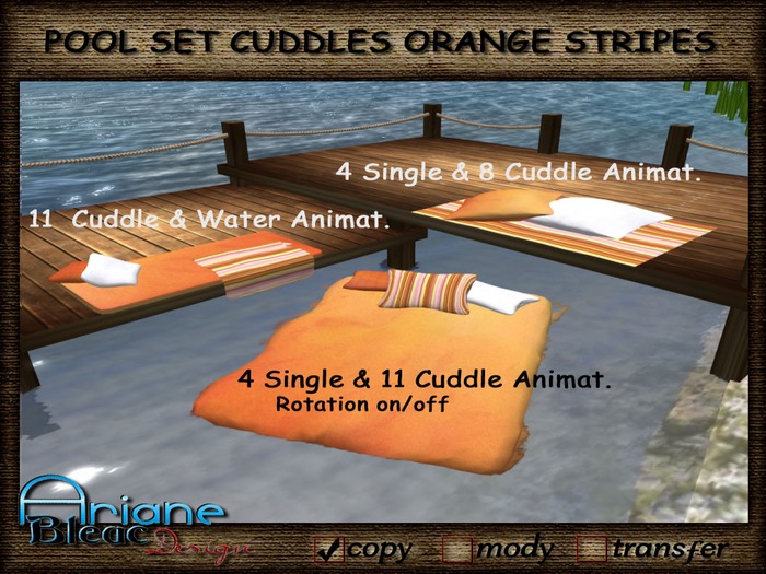 Pool & Beach Set2 orange Stripes Cuddle - Water Mattress, Pool Pillow, Pool Blanket - with Animations