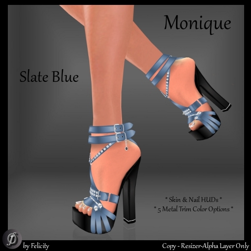 *Felicity* Monique Stilettos - Slate Blue Studded Chunky High Heels Shoes (Sculpted Shoe with 5 Metal Trim Options)