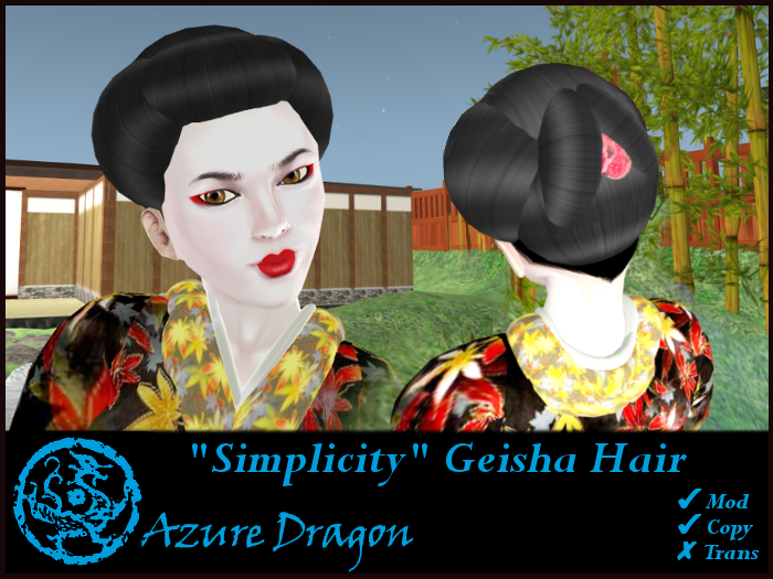 *Azure Dragon* Geisha Hair "Simplicity" Black 1