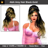 A&A Amy Hair Black-Gold (Special Color). Beehive updo with colorable/show/hide front streak