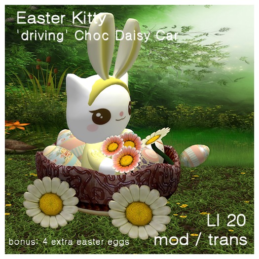 Easter Kitty 'driving' Chocolate Daisy Car