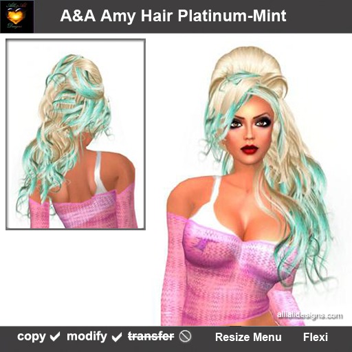 A&A Amy Hair Platinum-Mint (Special Color). Beehive updo with colorable/show/hide front streak