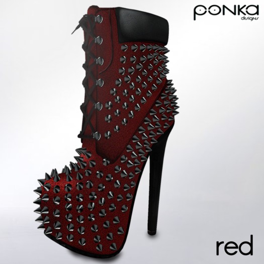 [Ponka] - Sean studded mesh boots Red