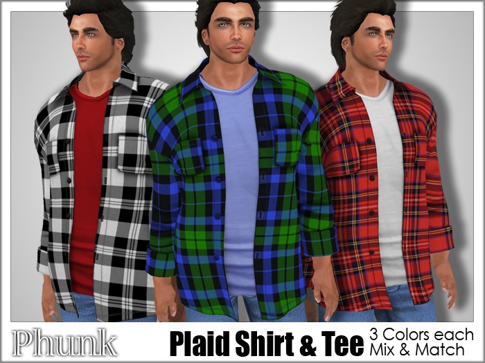 [Phunk] Mesh Plaid Shirt & Tee
