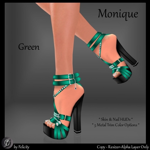 *Felicity* Monique Stilettos - Green Studded Chunky High Heels Shoes (Sculpted Shoe with 5 Metal Trim Options)