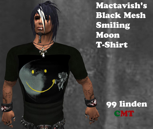 Mactavish's Black Mesh Smiling Moon T-Shirt