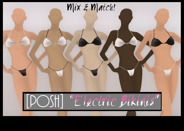 [POSH Electric Bikinis (Black & White) MESH!