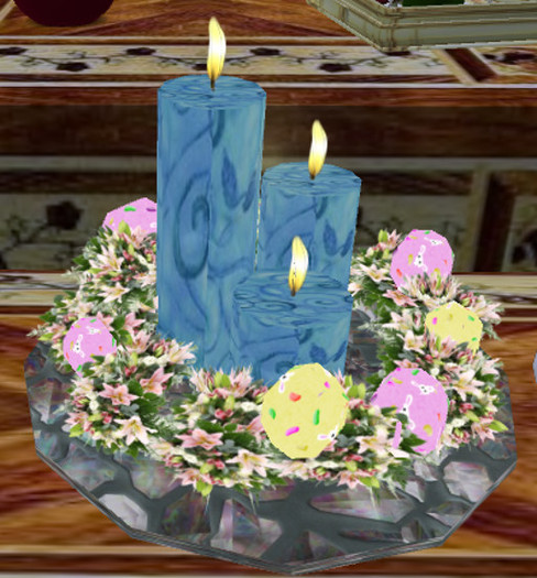 Mesh Blue Easter Candles w/Flame Centerpiece 1 Prim