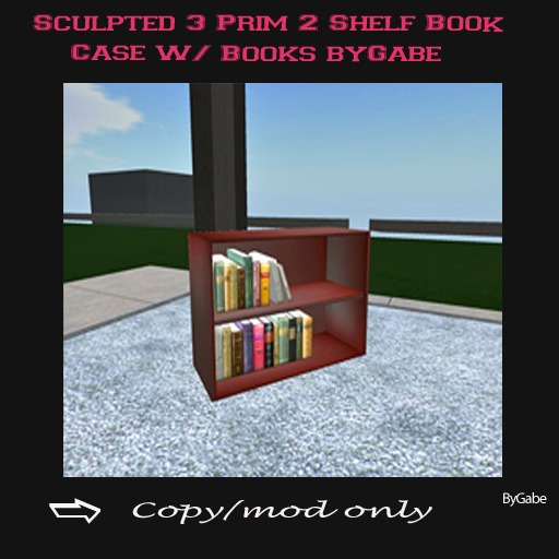 Sculpted 3 Prim 2 Shelf Book Case w/ Books byGabe