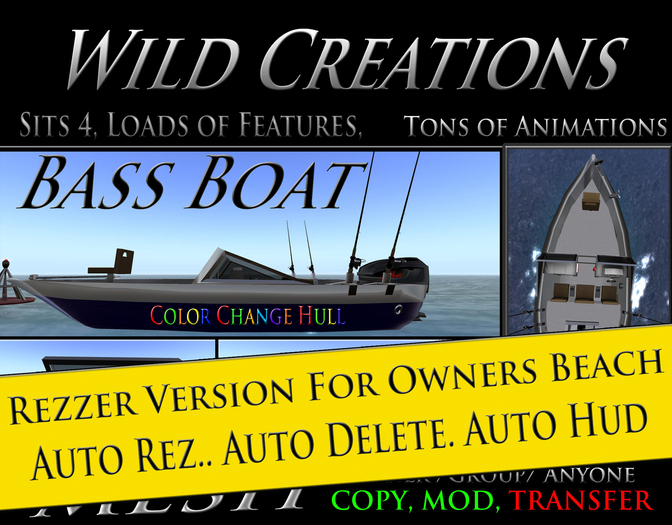 (BOXED) Wild Creations  Bass Boat V5  REZZER Owners Beach