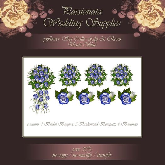 Flower Set Calla Lily & Rose - Dark Blue