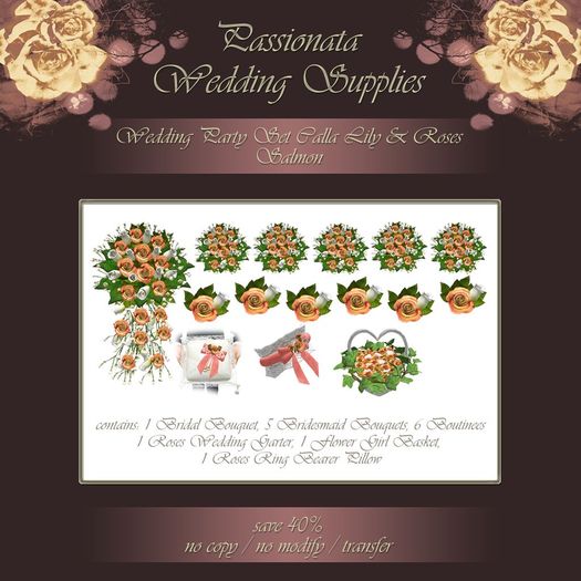 Wedding Party Set Calla Lily & Rose - Salmon