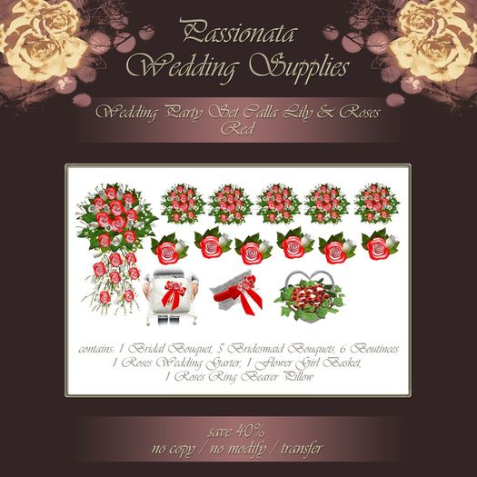 Wedding Party Set Calla Lily & Rose - Red