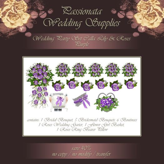 Wedding Party Set Calla Lily & Rose - Purple