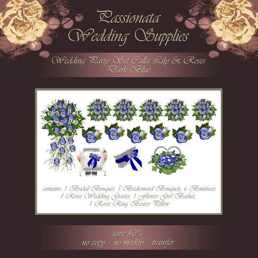 Wedding Party Set Calla Lily & Rose - Dark Blue