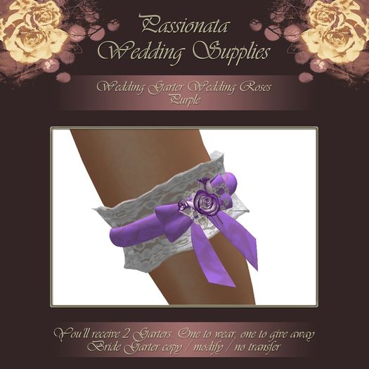Beautiful Roses Wedding Garter - Purple