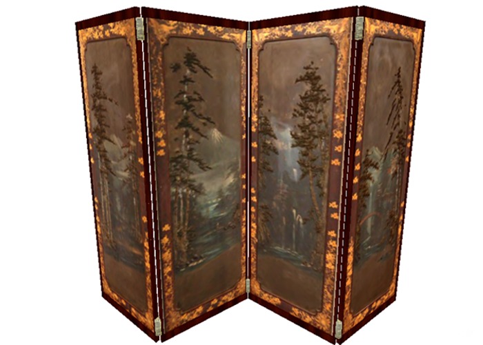 L.M. MESH 1 prim Japanese wood panel gold edge screen  hinged