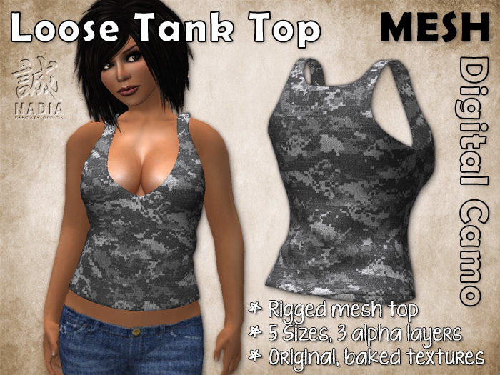 ~Nadia~ Loose Tank Top Digital Camo - 100% Mesh