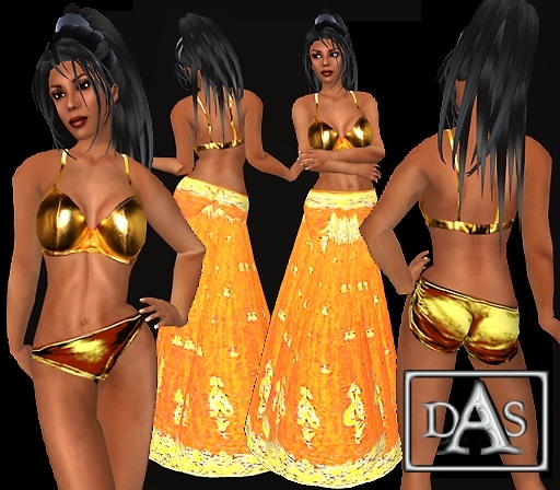 Gold Bikini with Tangerine  Gauze Pants