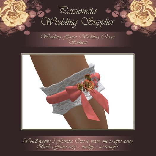 Beautiful Roses Wedding Garter - Salmon