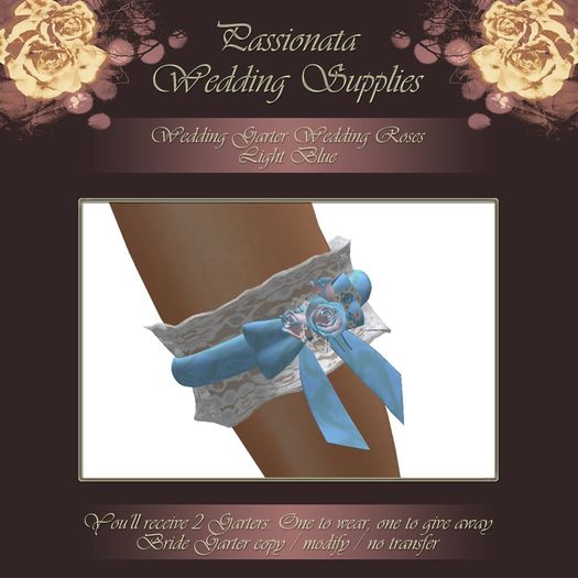 Beautiful Roses Wedding Garter - Light Blue