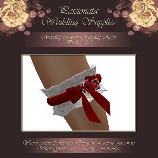 Beautiful Roses Wedding Garter - Dark Red