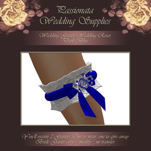 Beautiful Roses Wedding Garter - Dark Blue