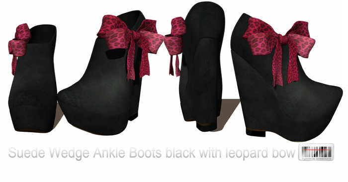 *HC*Suede Wedge Ankle Boots black with leopard bow
