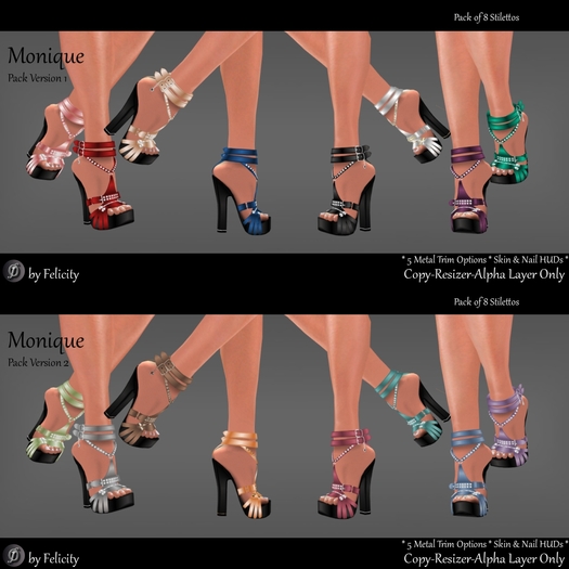 *Felicity* Monique Stilettos -  16 Mega Pack Studded High Heels Shoes (Chunky Heel Sculpted Shoes-5 Metal Trim Options)