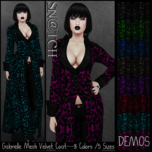 :::Sn@tch Mesh Gabrielle Velvet Coat-All Colors (XSmall):::
