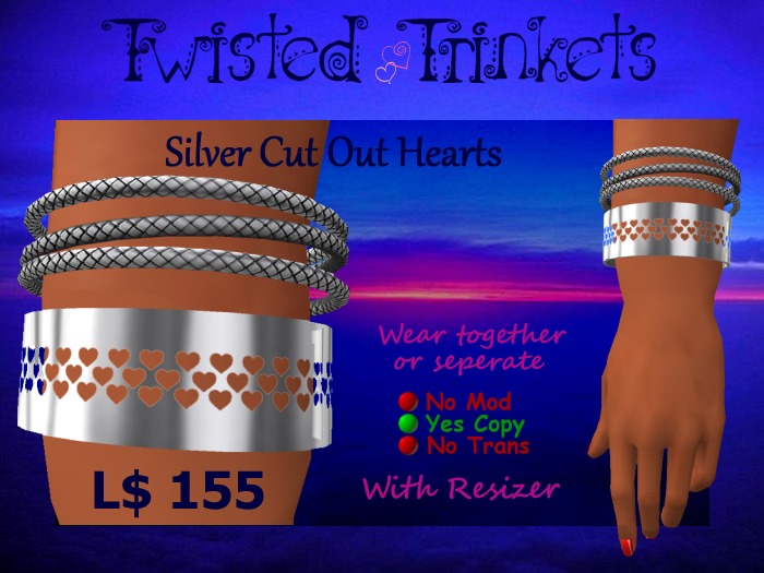 Silver Cut Out Hearts Bangle