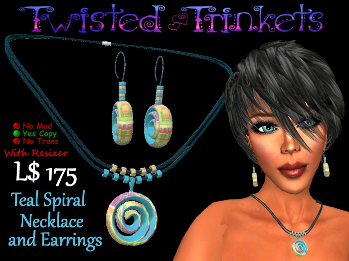 Necklace & Earrings Teal Spiral Set