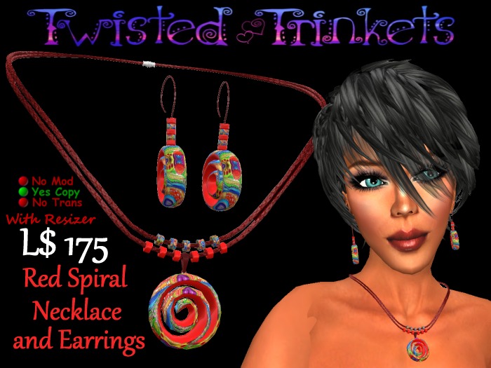 Necklace & Earrings Red Spiral Set