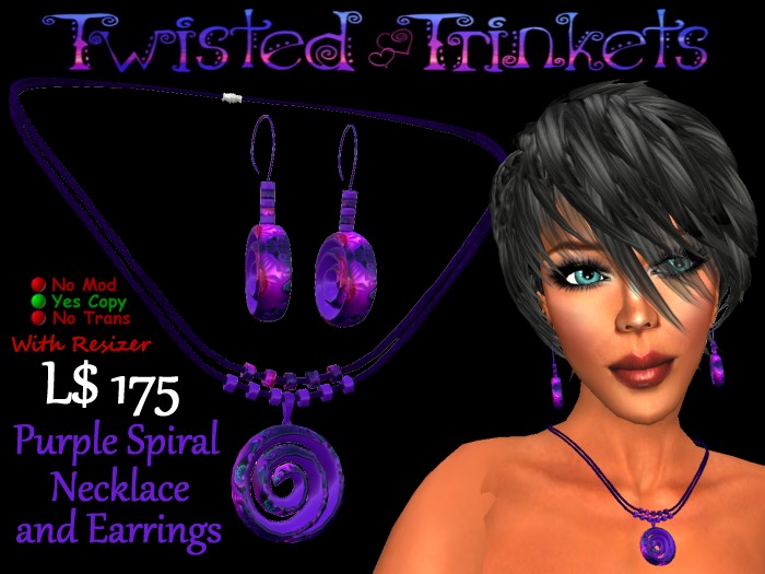 Necklace & Earrings Purple Spiral Set 