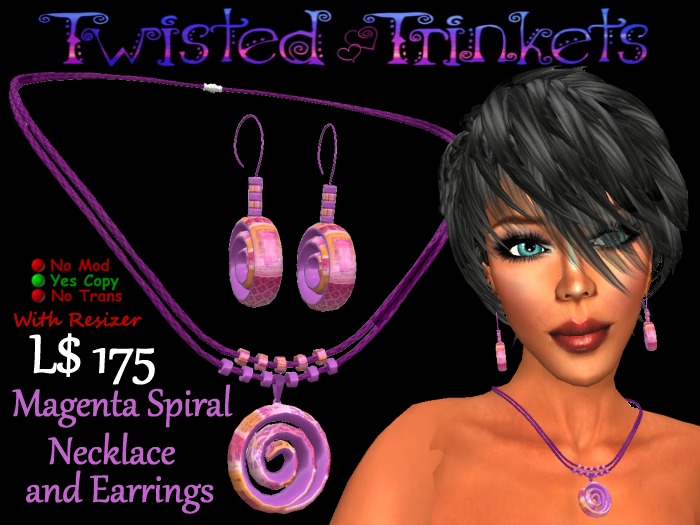 Necklace & Earrings Magenta Spiral Set