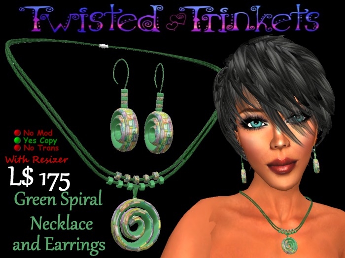 Necklace & Earrings Green Spiral Set