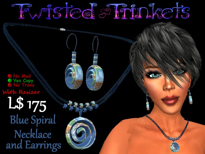 Necklace & Earrings Blue Spiral Set