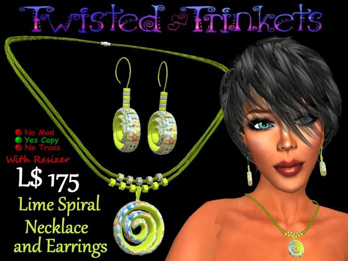 Necklace & Earrings Lime Spiral Set